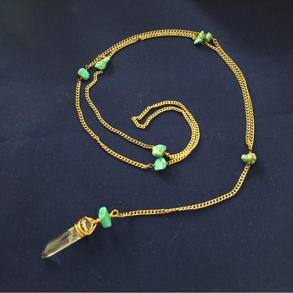 Boho Turquoise and Quartz Crystal Necklace - Picture 4 of 4